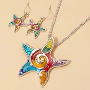 Beach Babe Starfish love jewelry set necklace earrings NWT